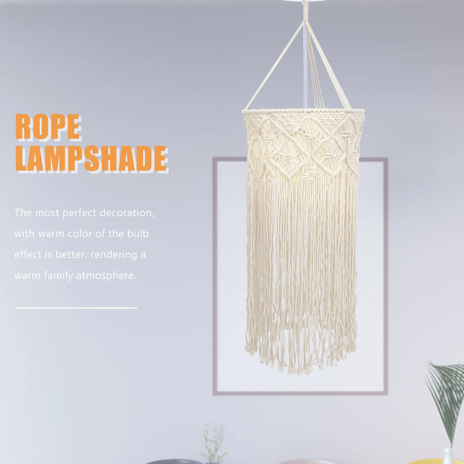 Bohemian Woven Cotton Rope Lamp Shade Softens Harsh Light for Eye Comfort Decorative Pendant Chandelier Ceiling Hanging