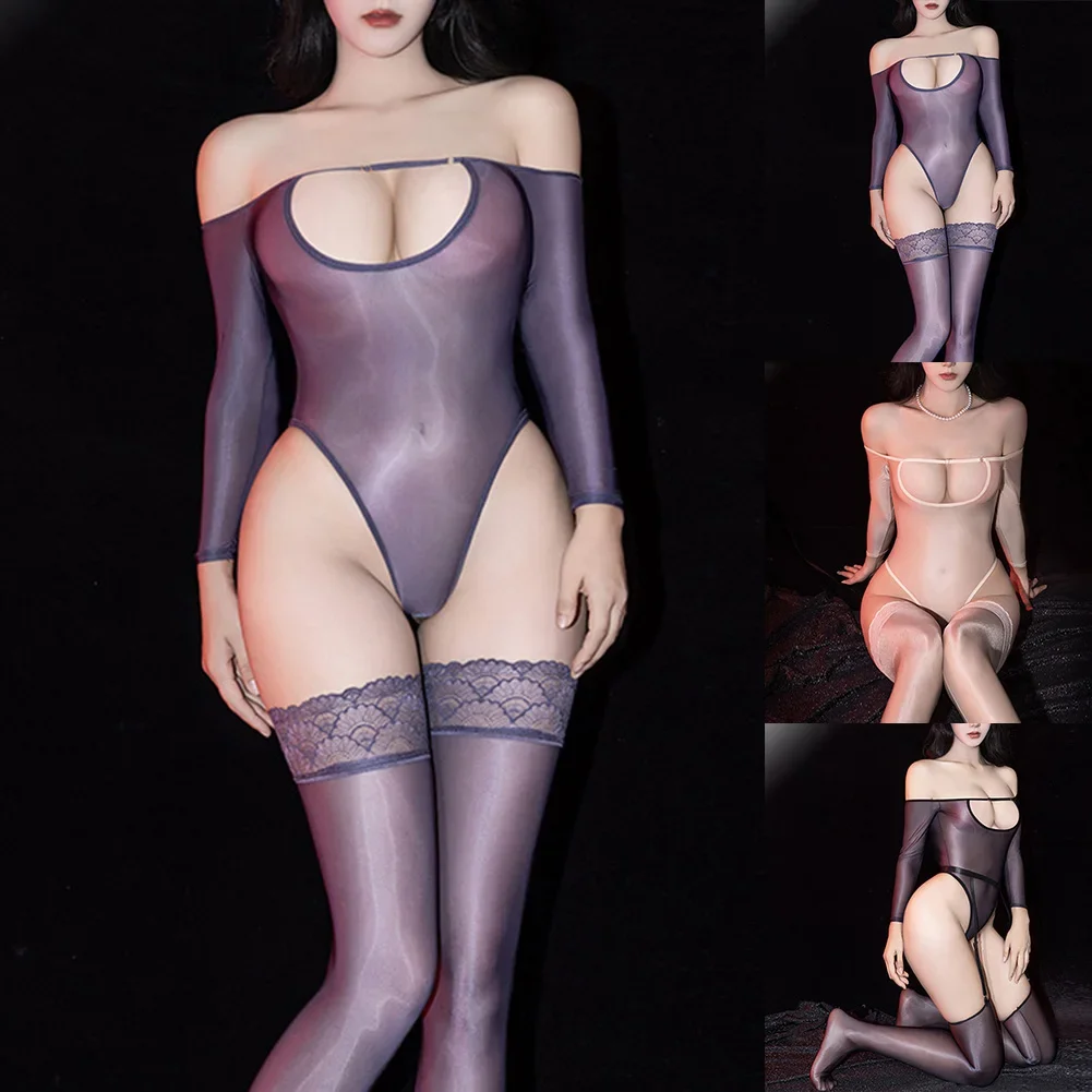 

Comfortable Shiny Lingerie For Women Tight Bodysuit Hollow Bodysuit Average Size Elastic Microelasticity Home Use