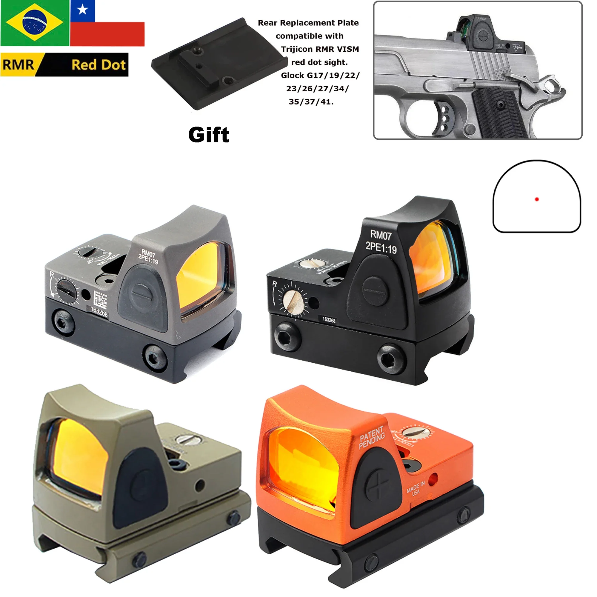 

Tactical Glock RMR Red Dot Sight 3.25 MOA Adjustable Reflex Riflescope Pistol Scope fit 20mm Mount for Airsoft Rifle Hunting