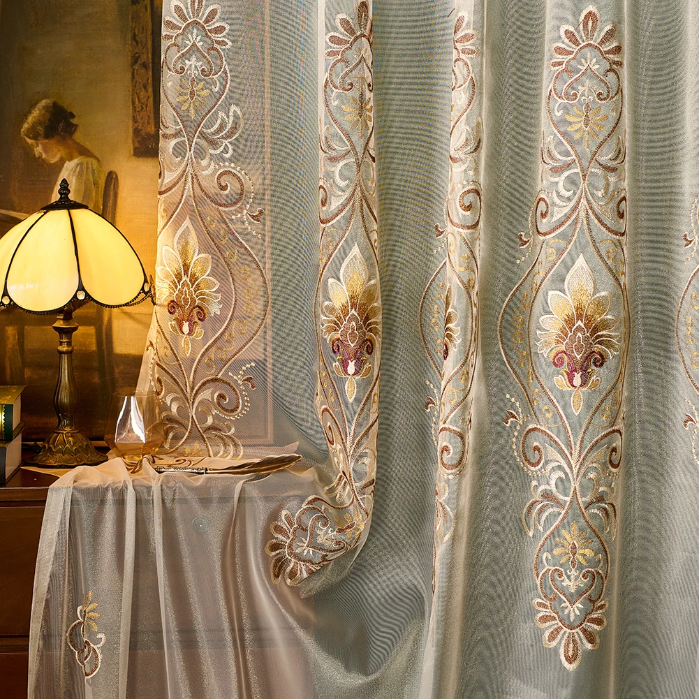 ستائر من التول على الطراز الأوروبي من LEEJOOM ستائر مطرزة لغرفة المعيشة وغرفة النوم قطعة واحدة