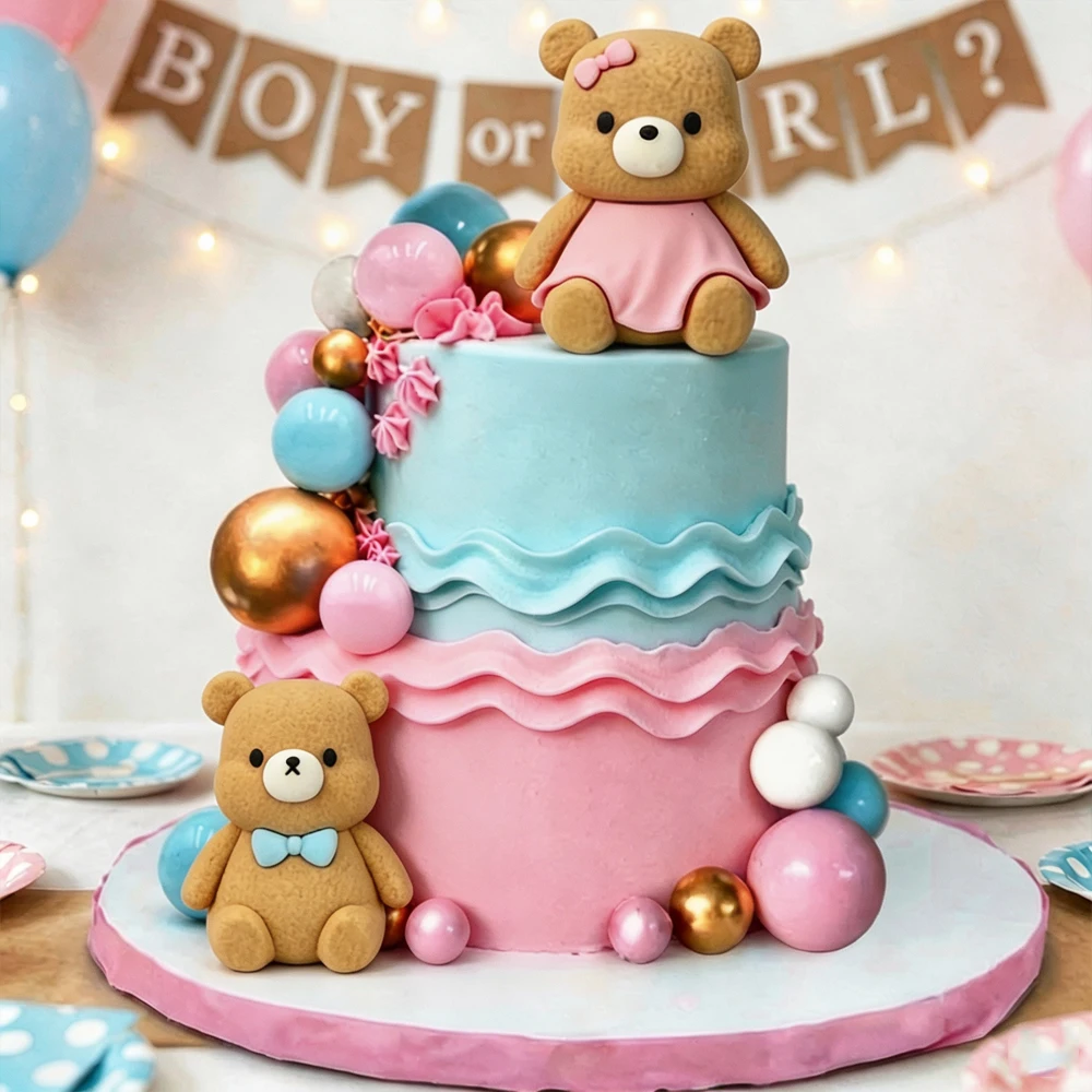 22Pcs Pink Blue Bear Cake Toppers Gender Reveal Boy or Girl Cake Decoration for Baby Shower Kids Birthday Party Supplies