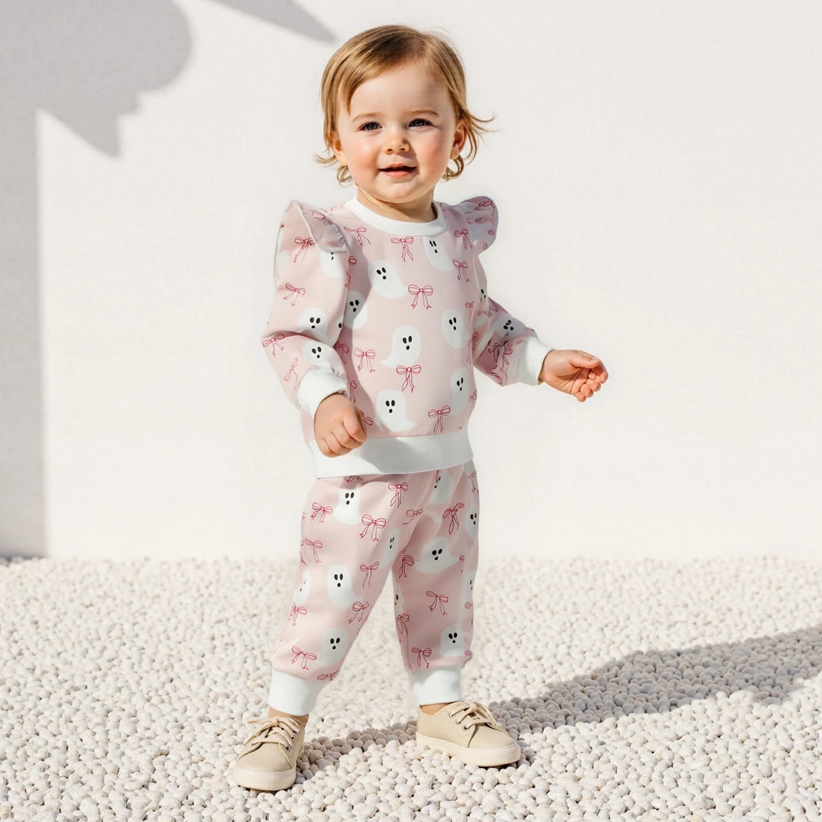 مجموعة ملابس الفتيات الصغيرات بلوفر بأكمام طويلة مطبوع عليه قرع الهالوين مع بنطال مكون من قطعتين #3