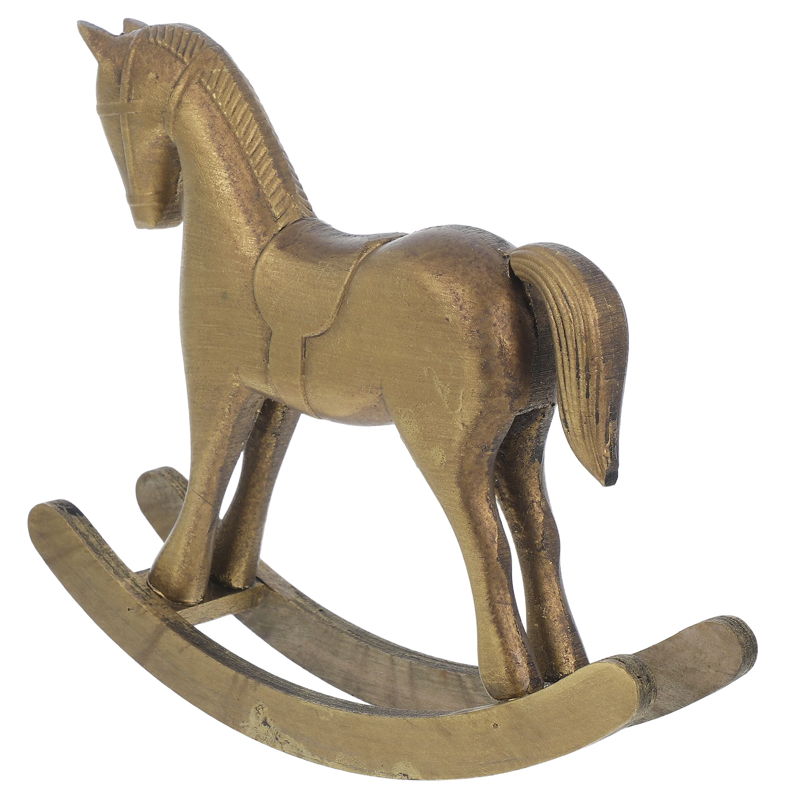 

Wooden Rocking Horse Desktop Ornaments Handmade Vintage Decor Brown Wood Statues Home Art Craft Gifts