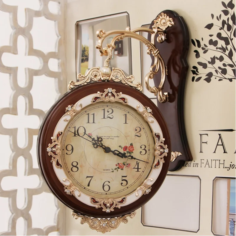 

Modern European Style Double Sided Wall Clock Silent Non-Ticking Living Room Home Decorative Two Face Clock for Home Office
