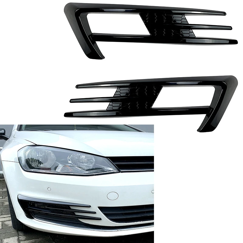 

For VW Golf 7 2013-2016 Car Front Bumper Fog Light Grille Cover Trim 2Pcs Carbon Look Gloss Black Accessories Decoration