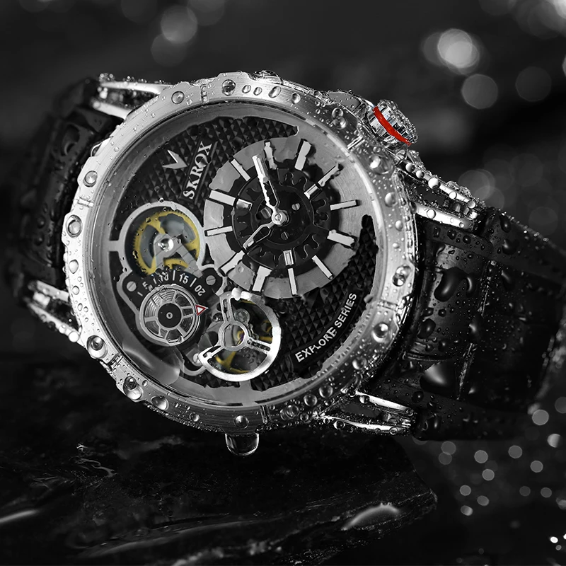 Forsining Doulbe Movement Automatic Mechanical Watches 30M Waterproof Luminous Hands Clock for Male Fashion Men Black Watch