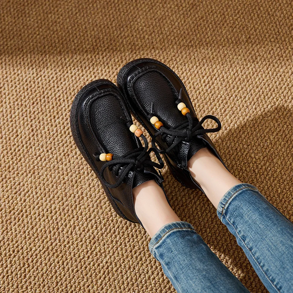 Neue Echtleder-Schnürstiefeletten für Damen, Klassische Perlen-Bootsschuhe, Damen-Reißverschluss-Stiefeletten, Weiche Casual-Booties, Bequeme Urlaubsstiefel – Detail 11