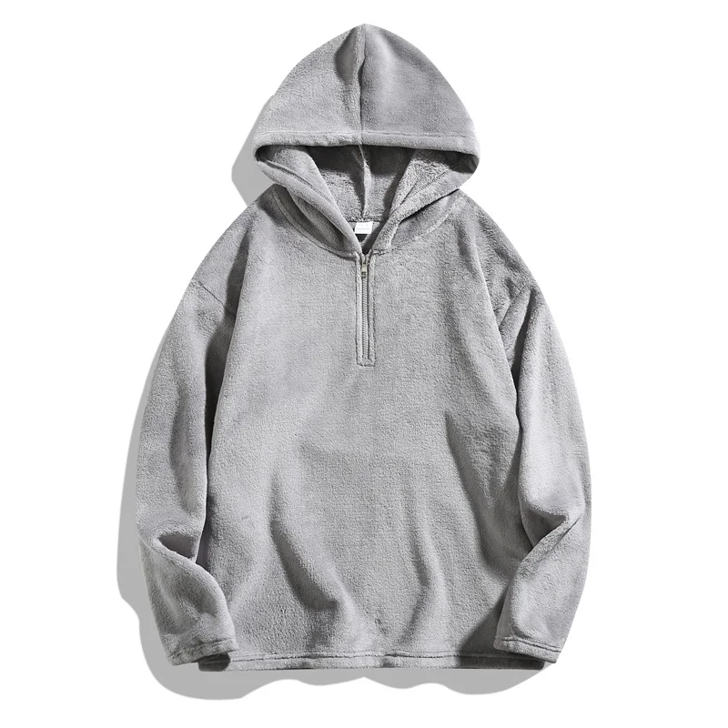 2025 خريف شتاء نمط جديد الرجال لون نقي الياقة المستديرة نصف سستة مقنعين هوديي الرجال فضفاض الرياضة موضة بلوزة كاجوال #1
