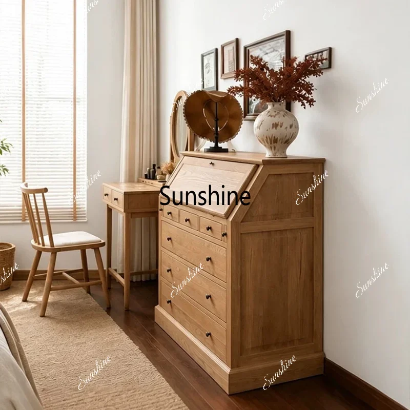 Retro solid wood chest dresser integrated bedroom wall storage cabinetTJ