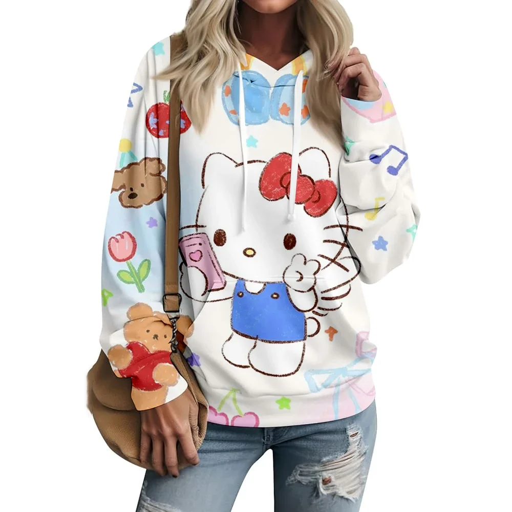 women Hoodies Hip Hop Street Style Casual Printed Hoodie Loose New Sweatshirts Spring Autumn Hello Kitty Cute print Clothing