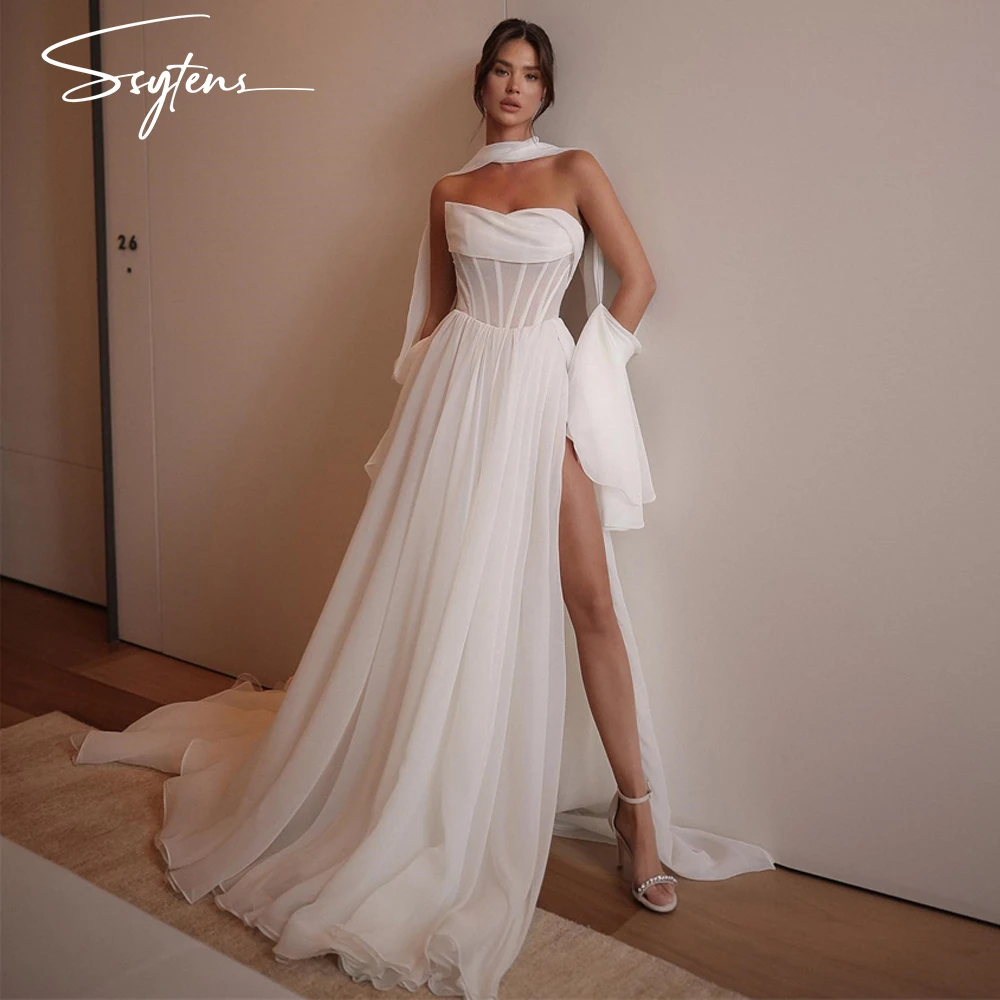 

SSYTENS Sexy A-line Robes De Mariage Organza Wedding Dresses Side Slit Simple Sleeveless Bridal Dress for Bride Abito Da Sposa