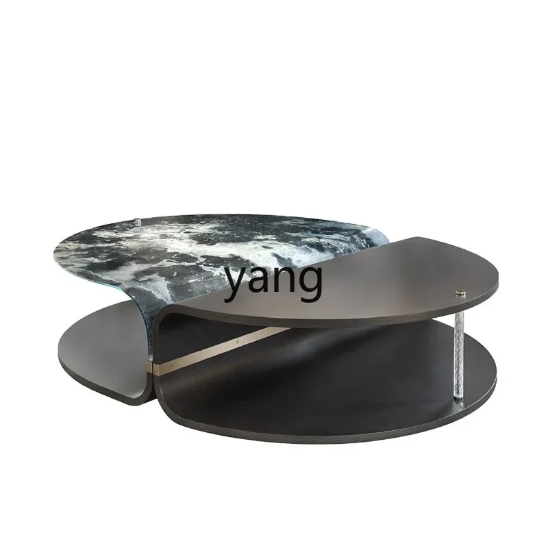 Yjq Modern Light Luxury Coffee Table High Sense Living Room Home Creative Tempered Glass round Simple