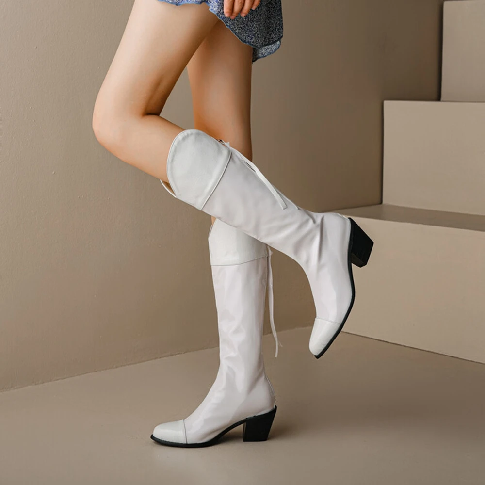 Luxury Brand Design Street Style Leather Knee-High Chealsea Womans Boots Fashion High Heels Pointed Back Zip Big Size Shoes 2311 image 6