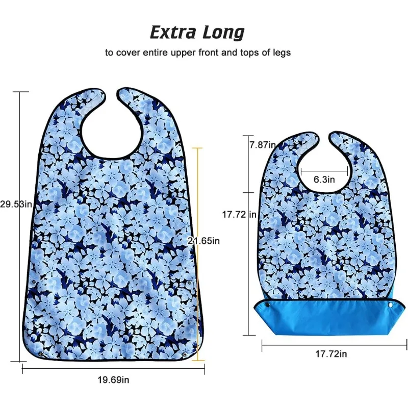 3pcs Waterproof Adult Bibs for Women Elderly Washable Clothing Protector Reusable Feeding Apron with Pocket Cherry Blossom