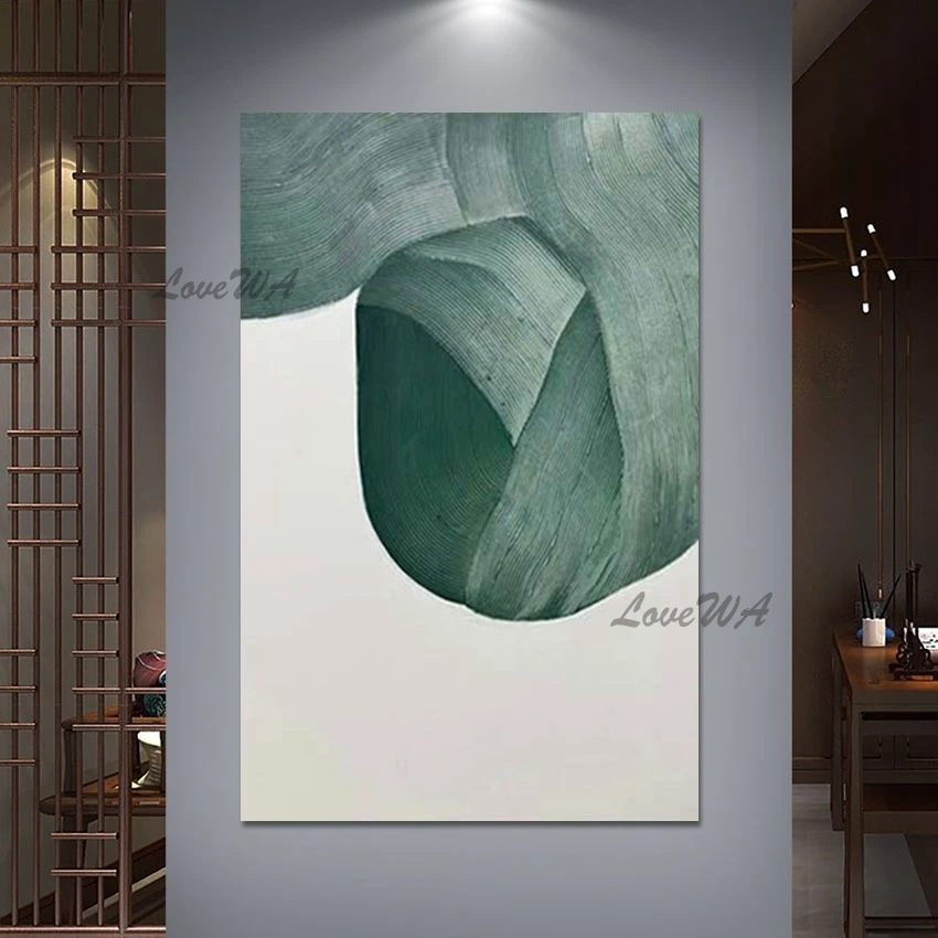 

Green White Acrylic Texture Modern Wall Decoration Knife Hand-painted Canvas Thick Artwork Picture Art Showpieces Unframed