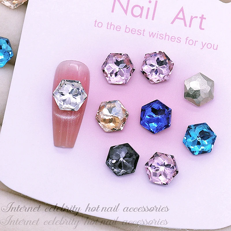 

40PCS Pointed-back 3D hexagon nail art rhinestones Crystal Diamond Accessories Gem Stone For Manicure Nails Decorarion Supplies