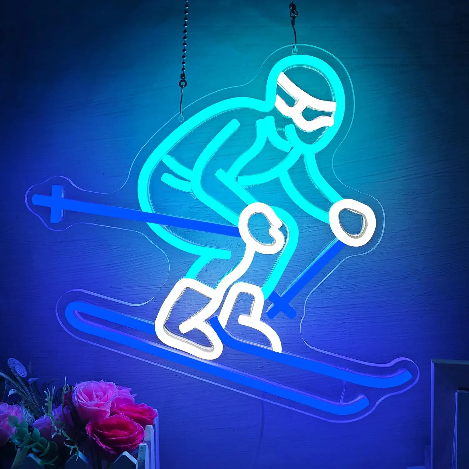 Skiing Skier Neon Sign Dimmable LED Wall Decor Light Up Sign for Winter Sports Enthusiast Home Ski Resort Man Cave Art Decor