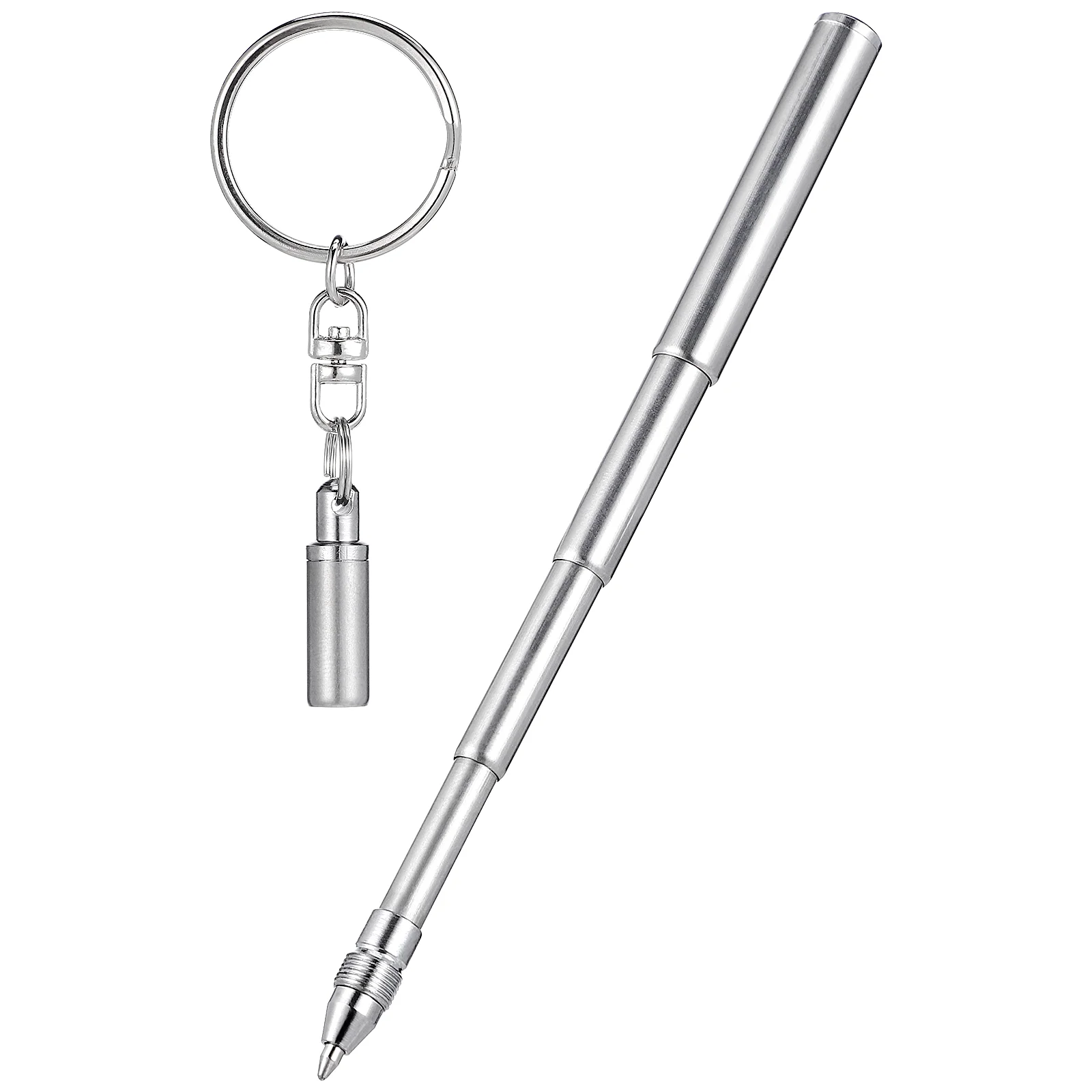 

Telescopic Pen Stainless Steel Pens Retractable Metal Key Ring Telescoping Tool Keyring