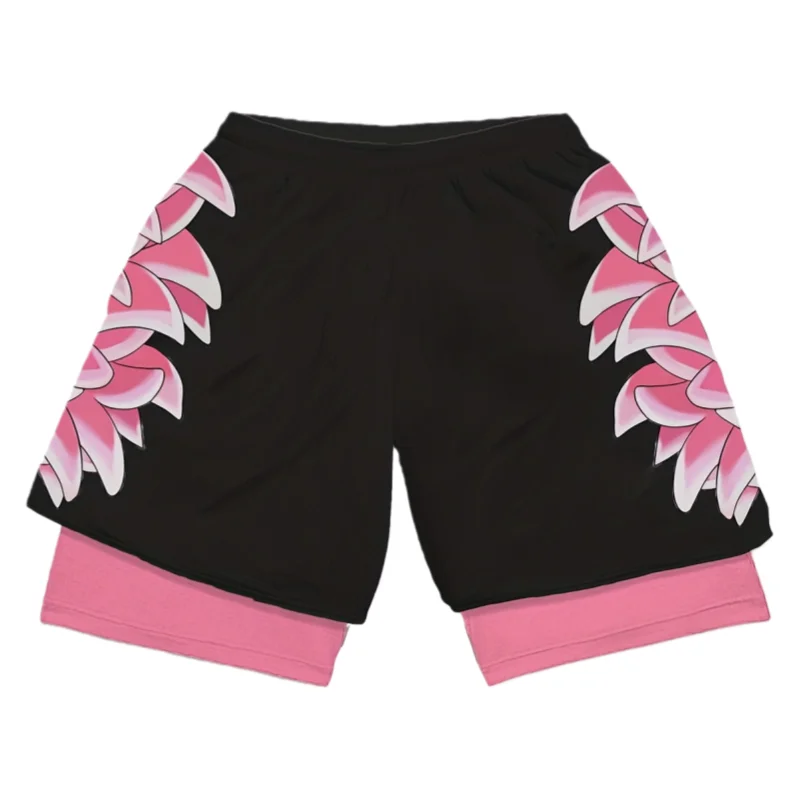 กางเกงขาสั้นลายการ์ตูนวันพีซ โดฟลามิงโก้ แบบสองชั้น สำหรับผู้ชาย เหมาะสำหรับออกกำลังกาย แห้งเร็ว สวมใส่สบาย น้ำหนักเบา