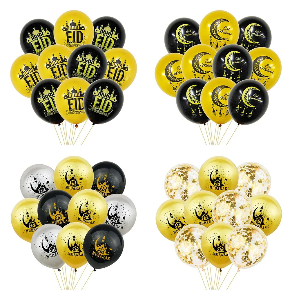 10 Stück Eid Mubarak Latexballons Schwarz Gold Mond Ballons Islamische Muslimische Heim-Ramadan-Party Dekoration Geschenke Zubehör 2026