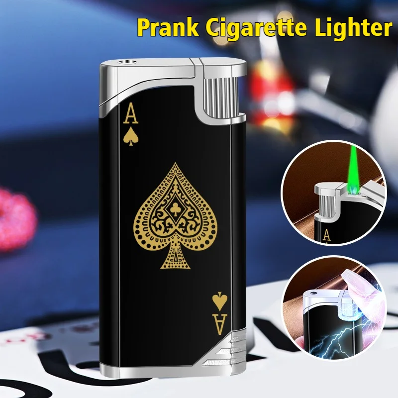 

New Prank Friend with Safe Current Electric Toy Green Fire Lighter Windproof Open Flame Inflatable Lighters & Smoking Accessorie