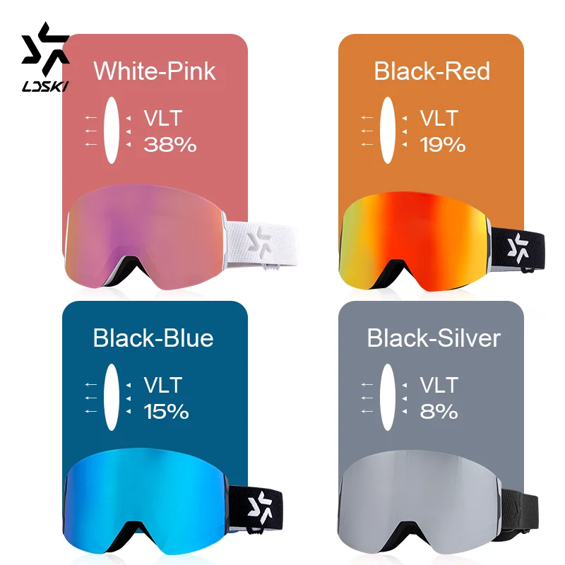 LDSKI 남녀공용 마그네틱 스키 고글, 김서림 방지, 퀵 체인지, UV400 REVO 더블 레이어 렌즈, TPU 프레임, 스노보드 수영 안경
