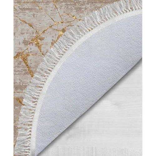 Dowry Wonderland Oval Fringed 2'li Bath Mat Pad Leaf Coffee