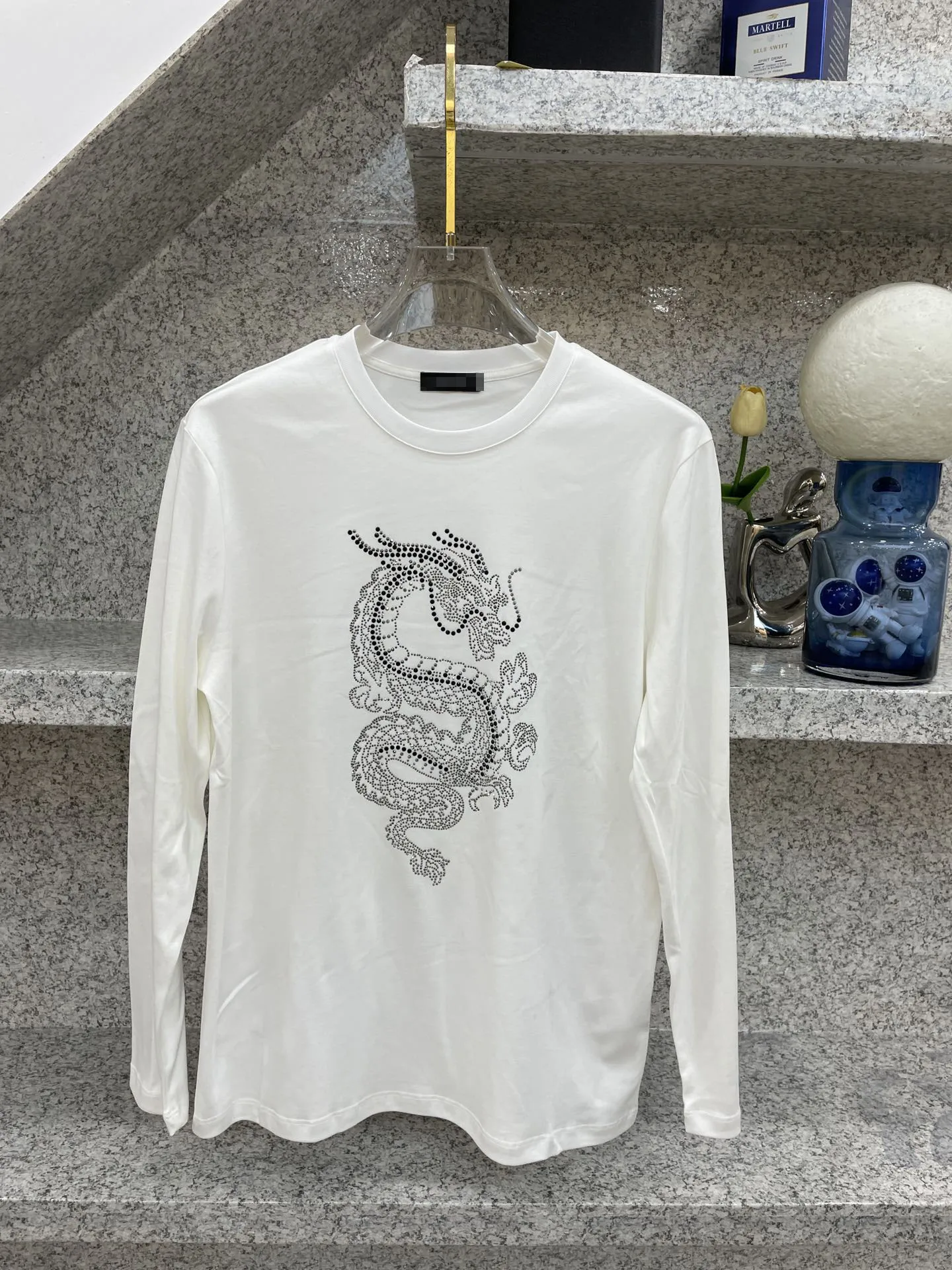 

DIKU Autumn and Winter Men's Brand Logo Round Neck Cotton Long Shirt Made of 100% Cotton Plain Knitted Fabric, Size S～XXXL