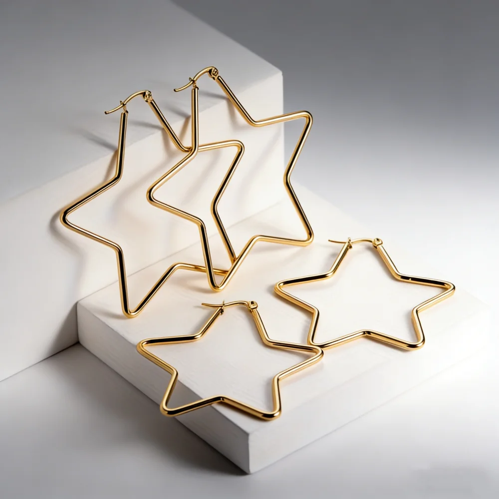 8/10/12Pairs/Lot Fashion Stainless Steel Geometric Earrings Women Golden Silvery Circular Heart Star Shape Durable Jewelry Gift