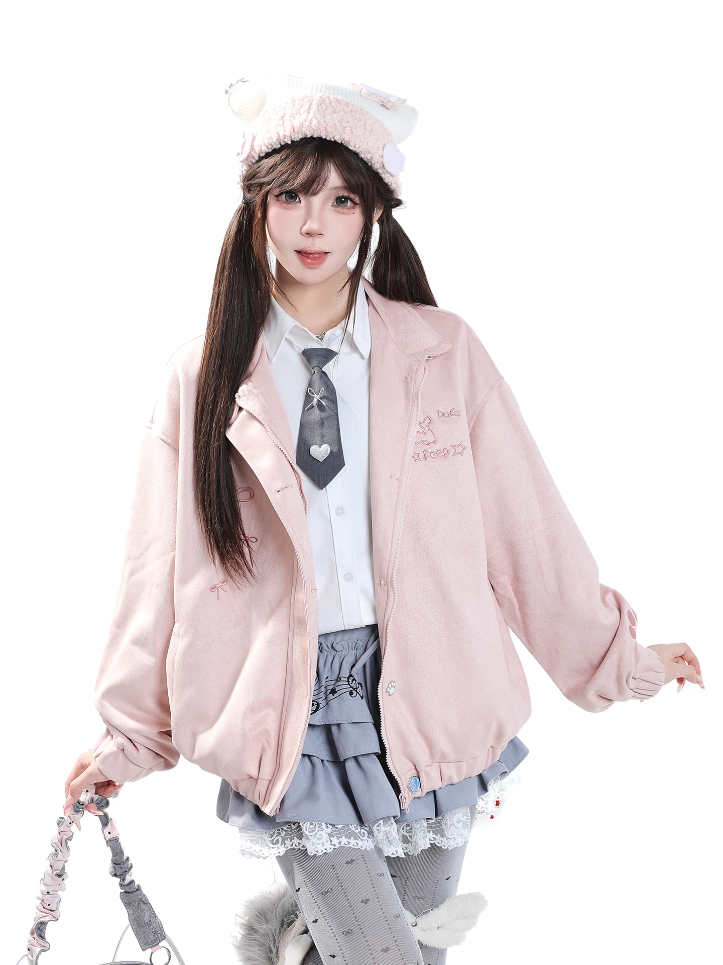 Sweet Youthful Embroidered Stand Collar Jacket Women's Loose Beautiful Anti-Aging Short Zipper Outerwear Autumn Lazy Style