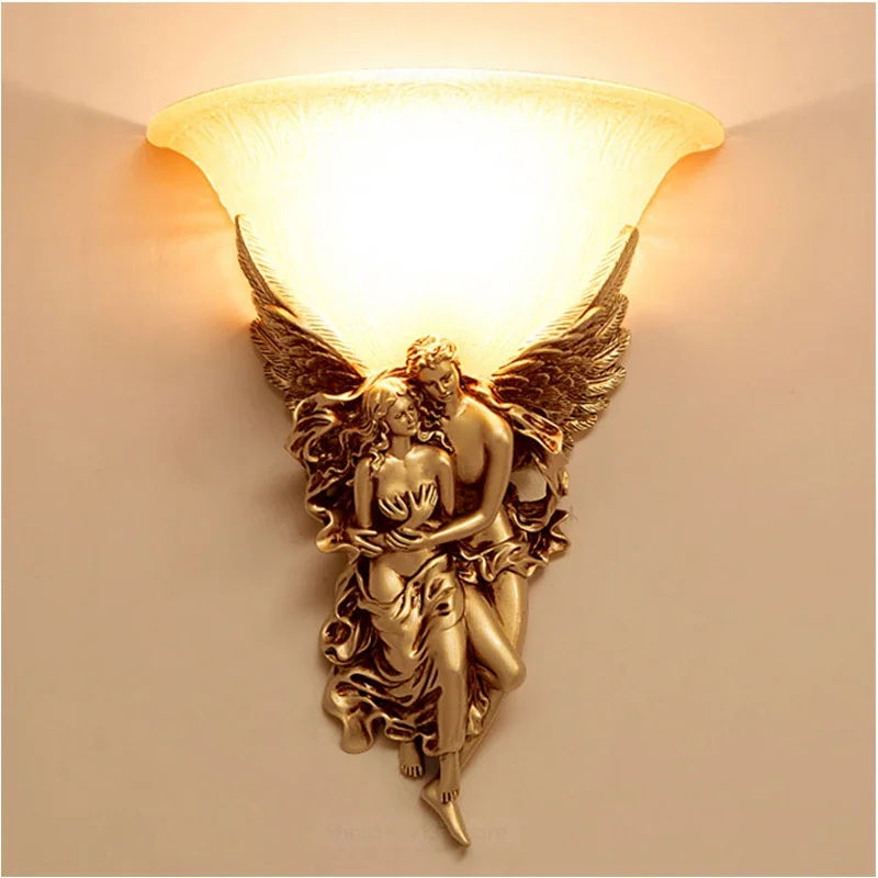 lampadas de parede em forma de anjo para quarto moderno nordico resina criativa led retro luzes de cabeceira estilo europeu 01