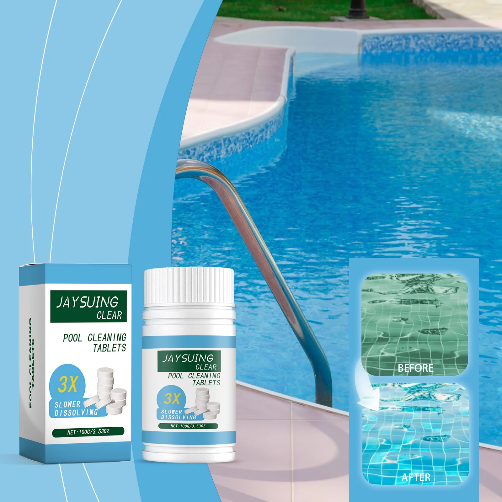 Tabletas de Cloro para Piscina, Tabletas Efervescentes de Limpieza, Pastillas de Cloro de Disolución Rápida, Desinfectante para Mantener el Agua Limpia
