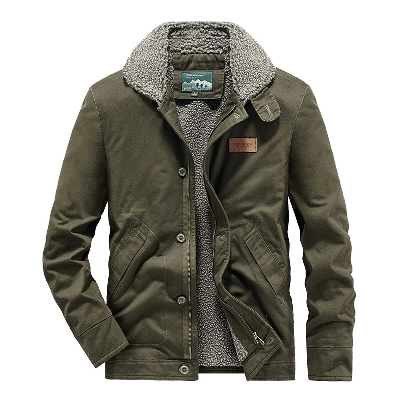 Thickened Pure Cotton Fleece Lined Lapel Jacket Casual Loose Warm Autumn Winter Coat for Men