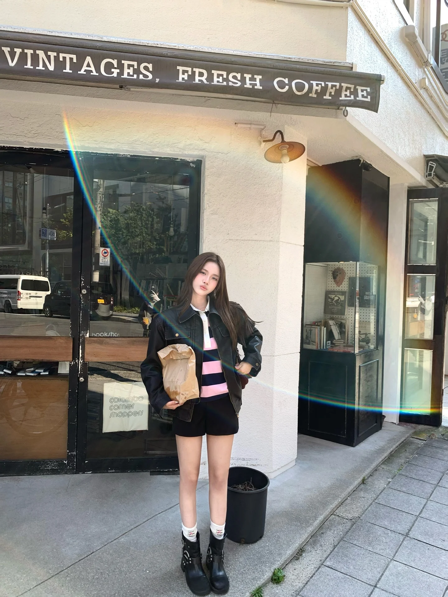 Giacca in pelle da donna Cooky Heide Diary, stile motociclista americano, marrone castagna, vestibilità ampia, per pendolarismo, manica lunga, con zip.