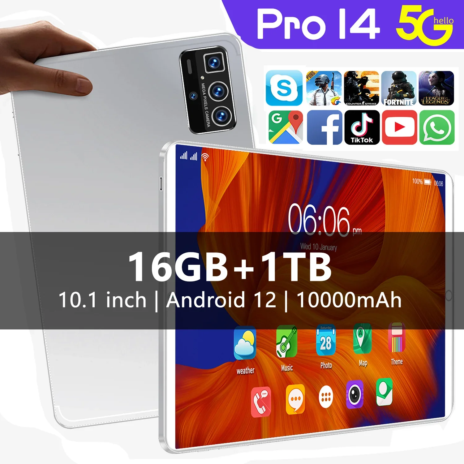 2023 Originalแท็บเล็ตPC Pro 14 Android 12 Global Version Xioa Mi RAM 16GB ROM 1TB 5G Pad HDหน้าจอWIFI Dualซิมการ์ด 10000MAh