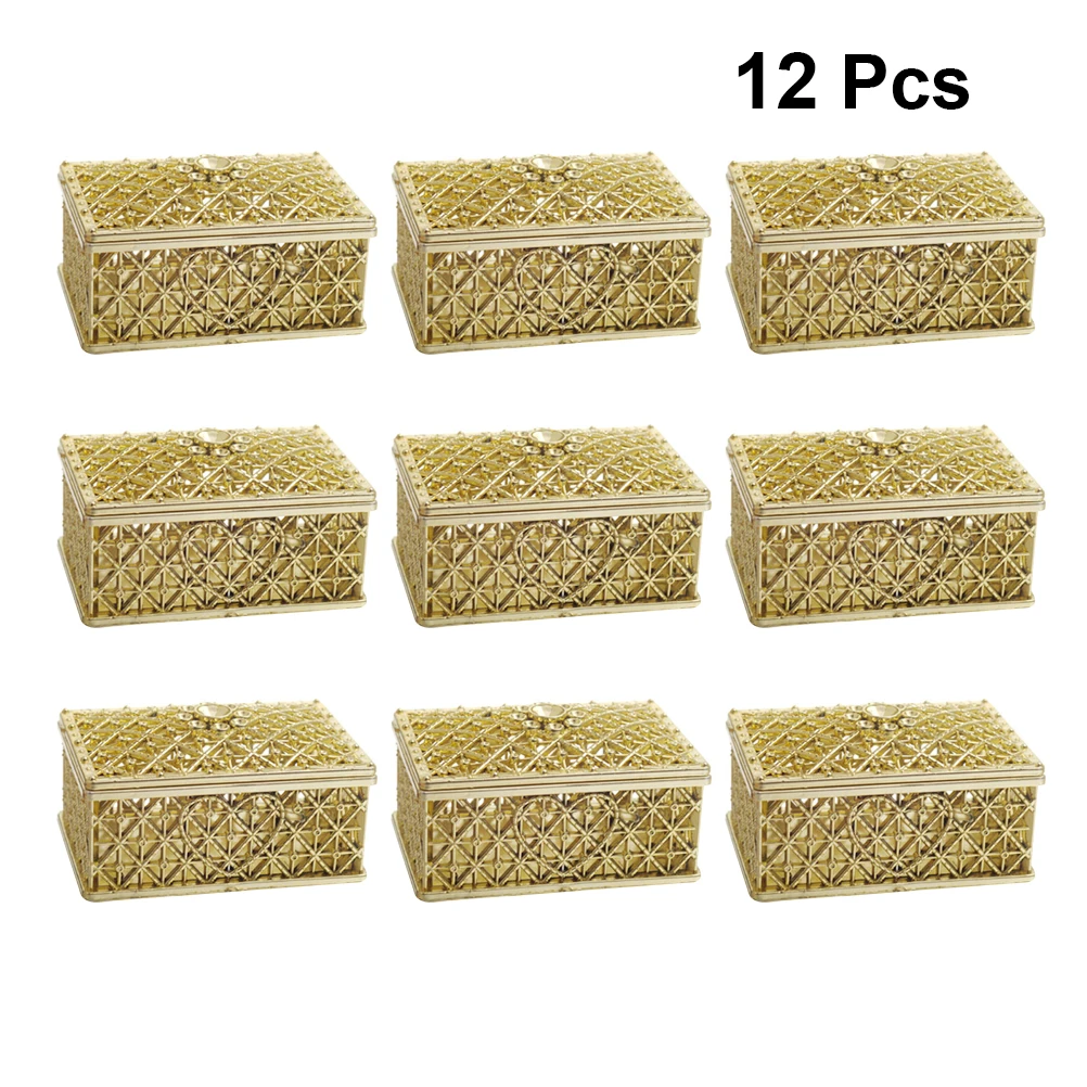 

12Pcs Hollow Candy Boxes Golden Square Party Favor Boxes for Wedding Candy Container Wedding Gift Holders Gift Box
