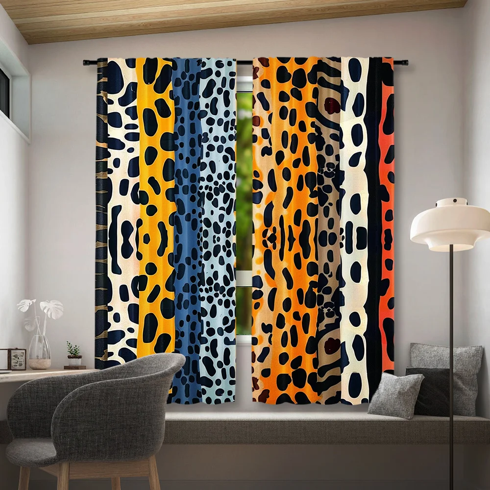 Color Block Leopard Print Curtain 2 Panels Multicolor Vertical Animal Spot Master Bedroom Curtain Wild Fashion Home Decor
