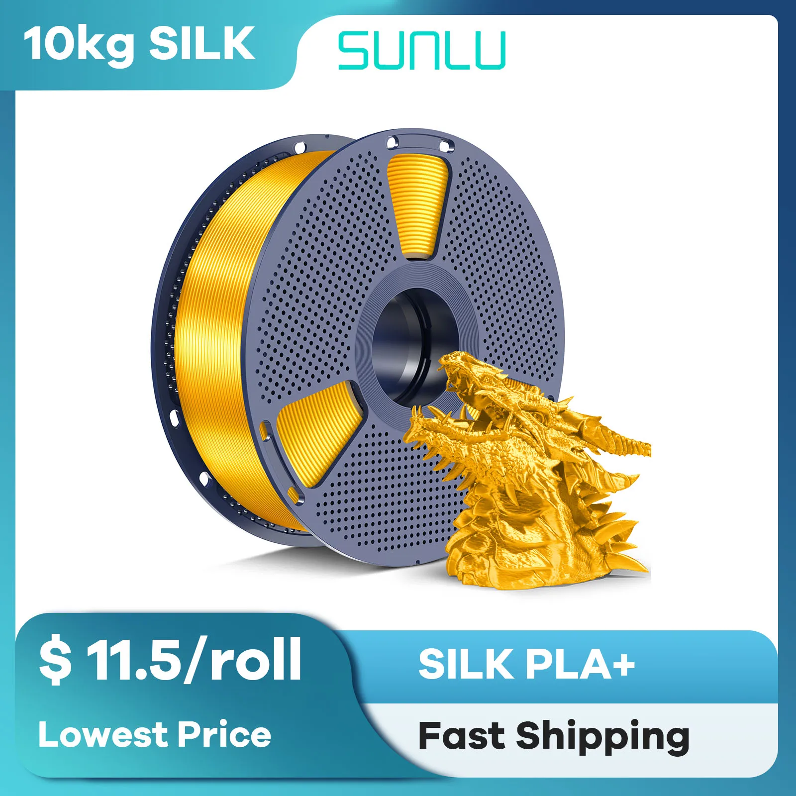 

SUNLU SILK PLA+ Filament 3D Printer Filament 10kg 1.75mm Spool wire Vacuum Package Fast Shipping