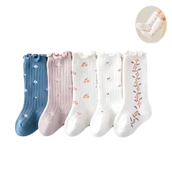 Baby Socks Girls Knee Mid Kids Frilly Solid Cotton Long Socks Infant Newborn Spring Summer Children Ruffle Breathable Cute Socks