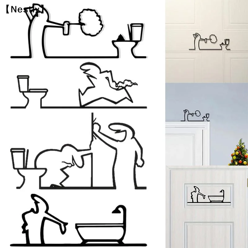 Image of Minimalistisches Metall-Badezimmerschild, Ornament, Toilettensymbol, Duschfigur, Türkunst, Schild, Wandkunst für Zuhause, Dekoration, humorvolles Design〔Nest〕