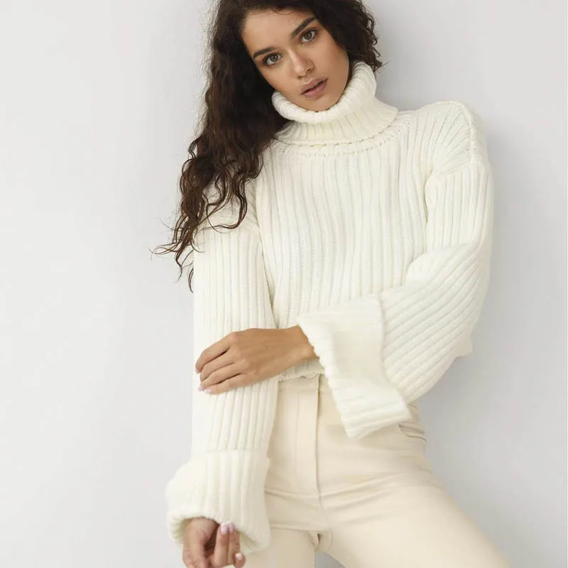 Women Oversized Sweater Loose Autumn Winter Turtleneck Elegant Knitted Warm Pullovers Fashion Solid Tops Knitwear Jumper