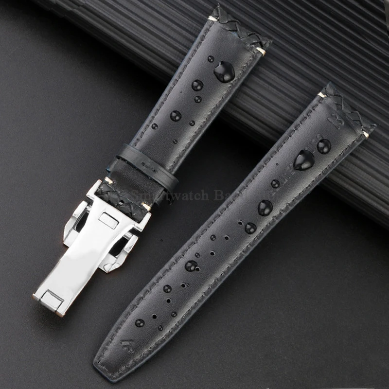 20mm 22mm Genuine Leather Watch Strap for IWC Pilot 371614/503312 Men Curved End Watch Band Metal Folding Clasp Bracelet