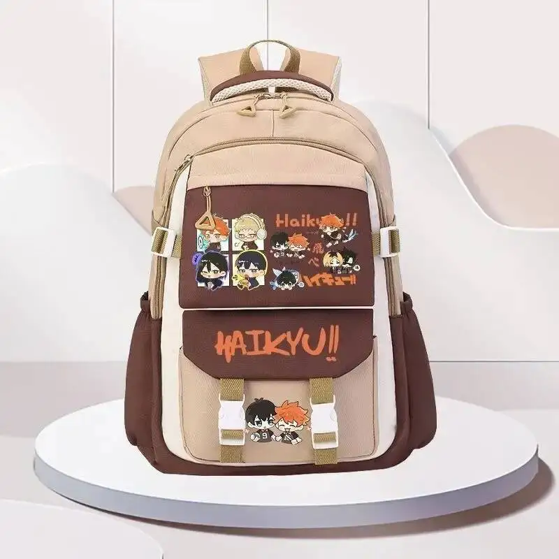 أنيمي لعبة تنفس شبكة أسود أزرق بني أخضر أرجواني Haikyuu طالب المراهقين حقائب مدرسية حقائب الظهر