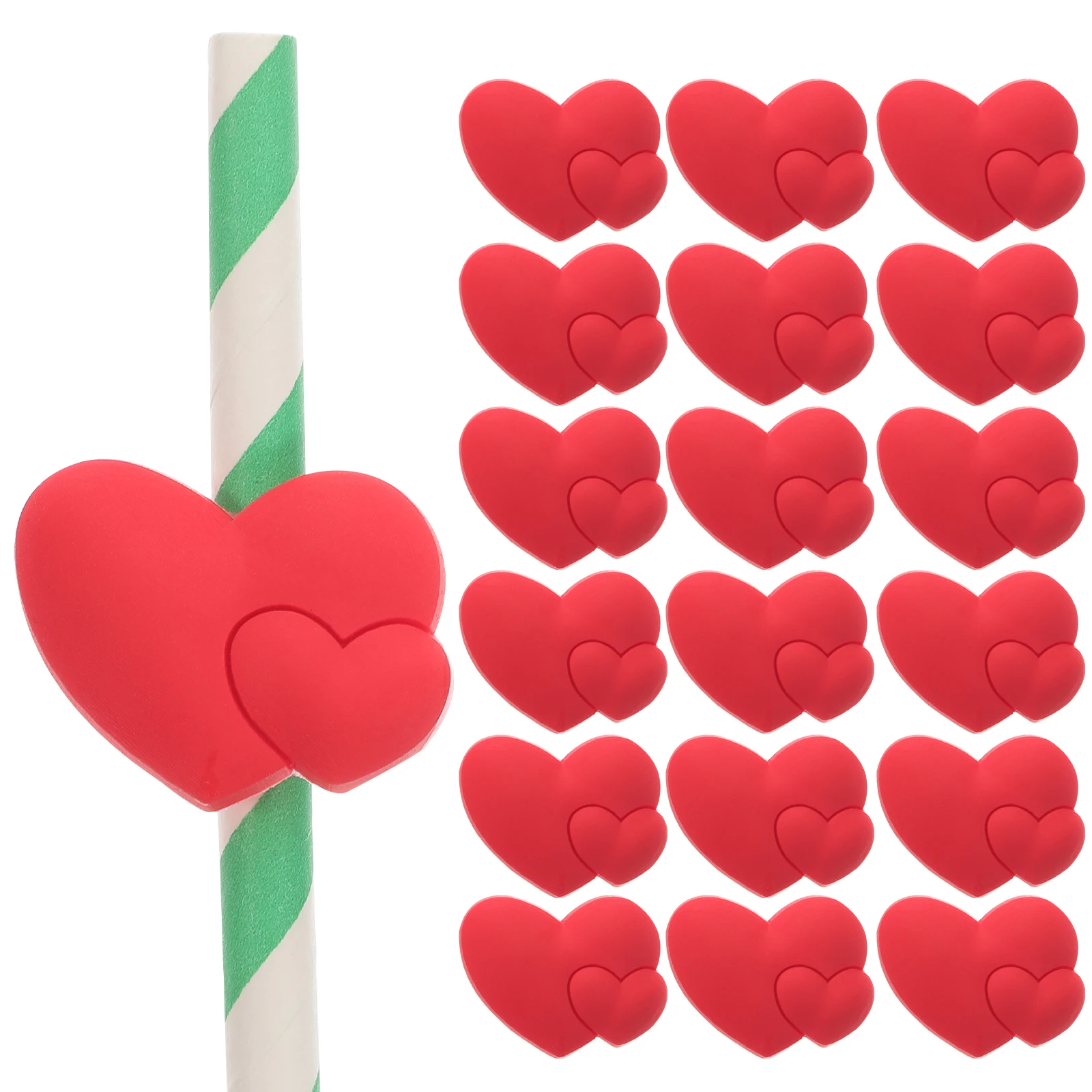 

30pcs Silicone Straw Covers Heart Shaped Party Decorations Reusable Drinking Straws Adornments Festive Accessories