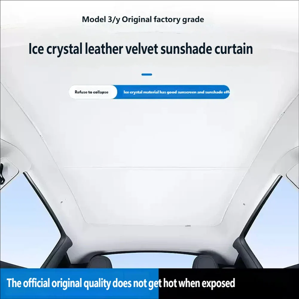 

For Tesla Model Y 3 Juniper Ice Cloth Buckle Shades for Glass Roof Front & Rear Sunroof Skylight Sunshade
