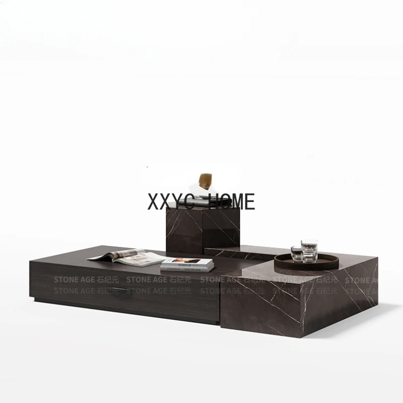 

Natural Marble Size Coffee Table Combined Tea Table Light Luxury Modern Simple Living Room Small Apartment round Silent Style