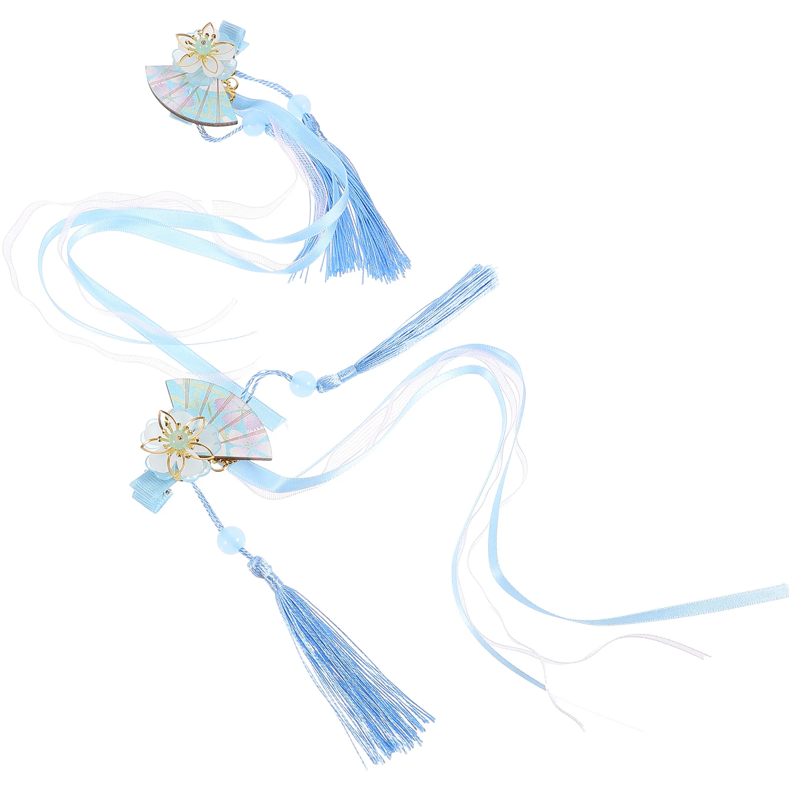 

2 Pcs Fan Hairpin Combs Slides for Women Snap Clips Bobby Pins Grips Ribbon Long