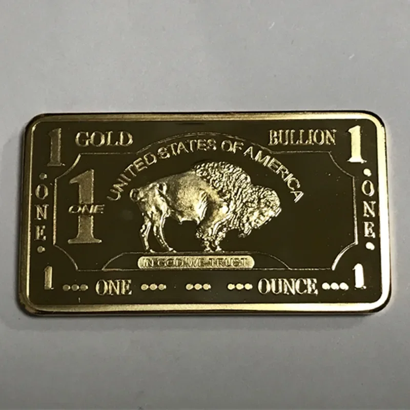 5 pcs The Buffalo bar 1 OZ gold plated Yellow stone park Buff animal ingot badge 50 mm x 28 mm collectible bars