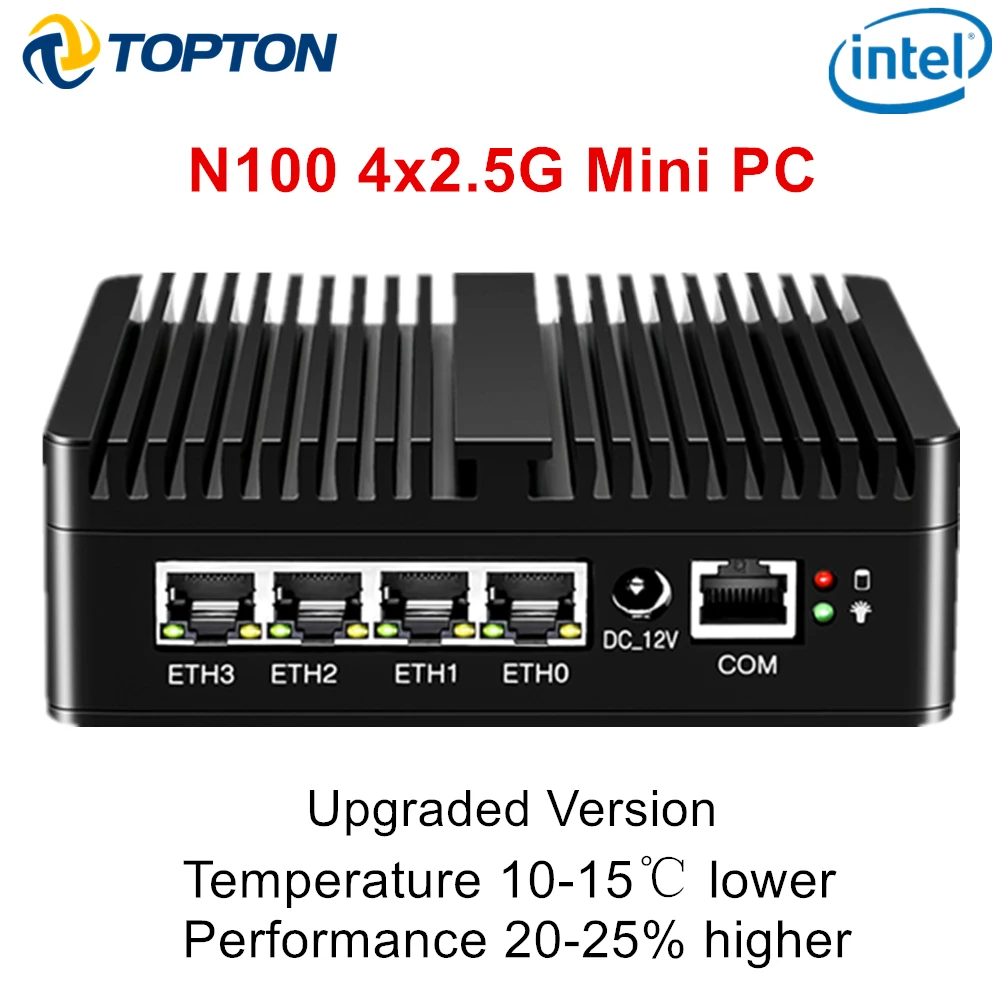 Topton 12th Gen Alder Lake N100 Soft Router NVMe SSD 4*2.5G LAN i226 Fanless Mini PC pfSense Firewall Appliance ESXI AES-NI