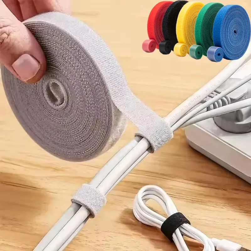 1/5M Cable Organizer Cable Management Wire Winder Tape Earphone Mouse Cord Management Ties Protector for Phone Hook and Loop